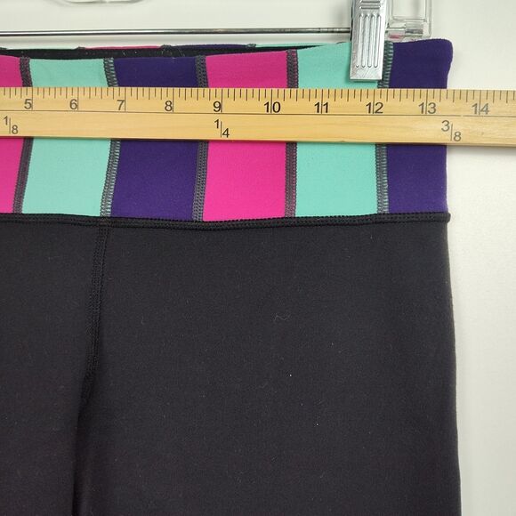 Lululemon Skinny Athletic Leggings Women's Size 6 Black w/ Colorful Waistband - Picture 3 of 10